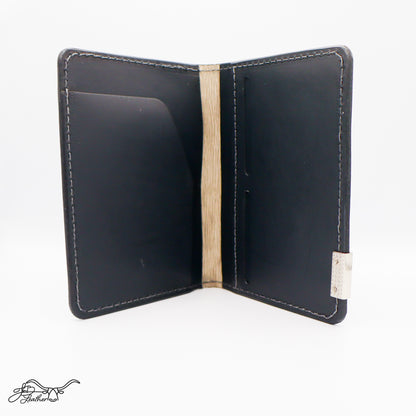 Bilman Passport Wallet open in black full grain leather RFID protected