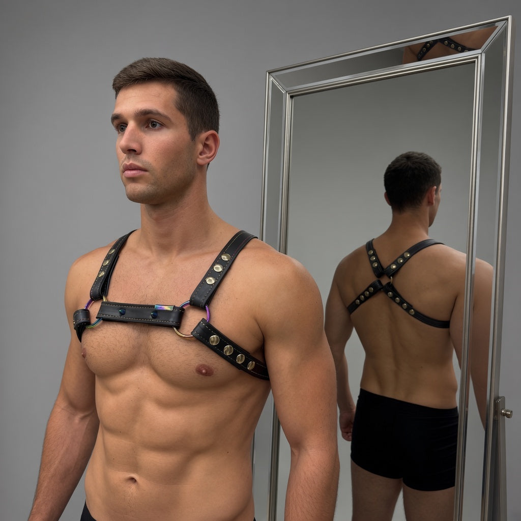 Black with Rainbow Stitch - Snap Fashion Harness