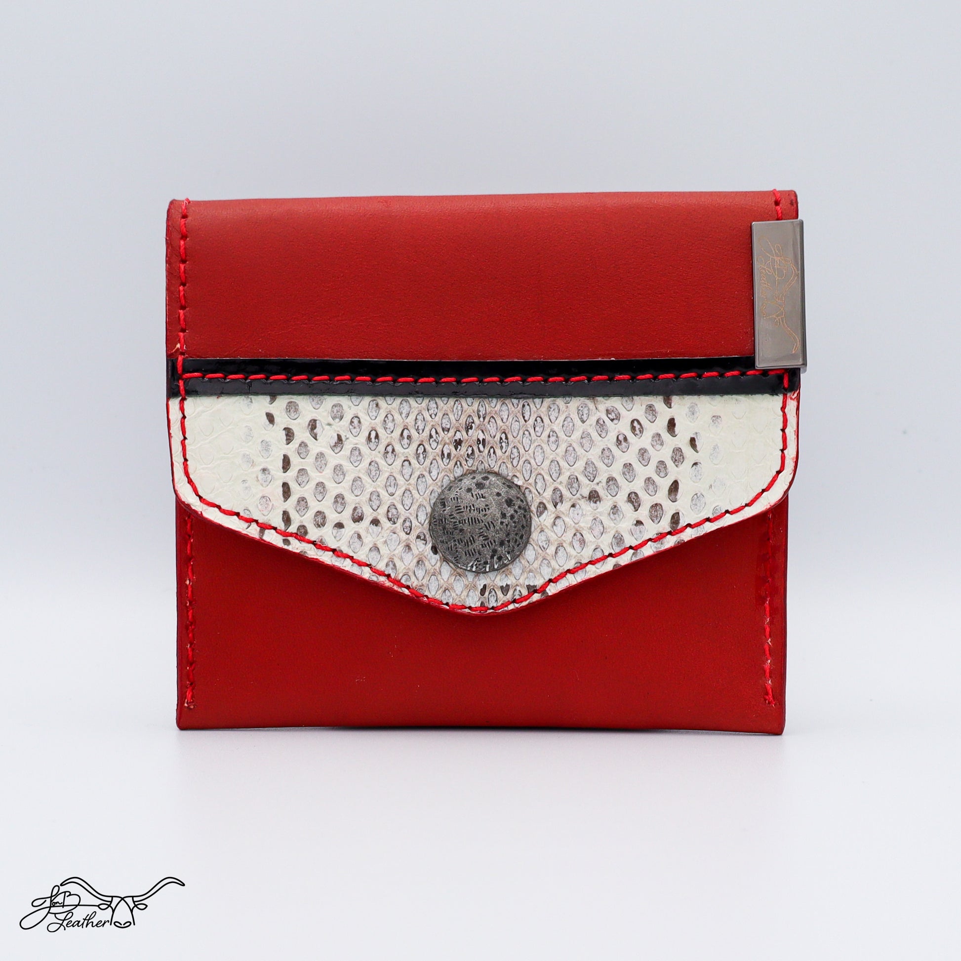 Snap wallet with real snake skin panels and full grain leather front view