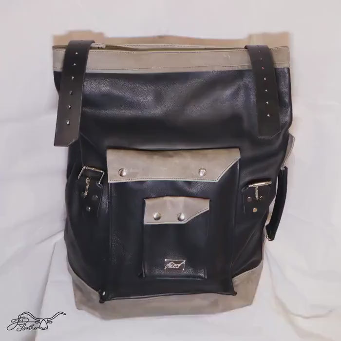 Roll Top Leather Backpack | Handmade Full Grain Leather Rucksack