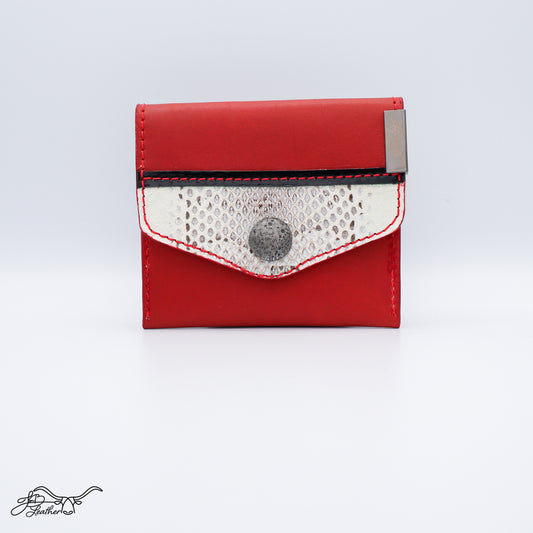 Snap wallet with real snake skin panels and full grain leather front view