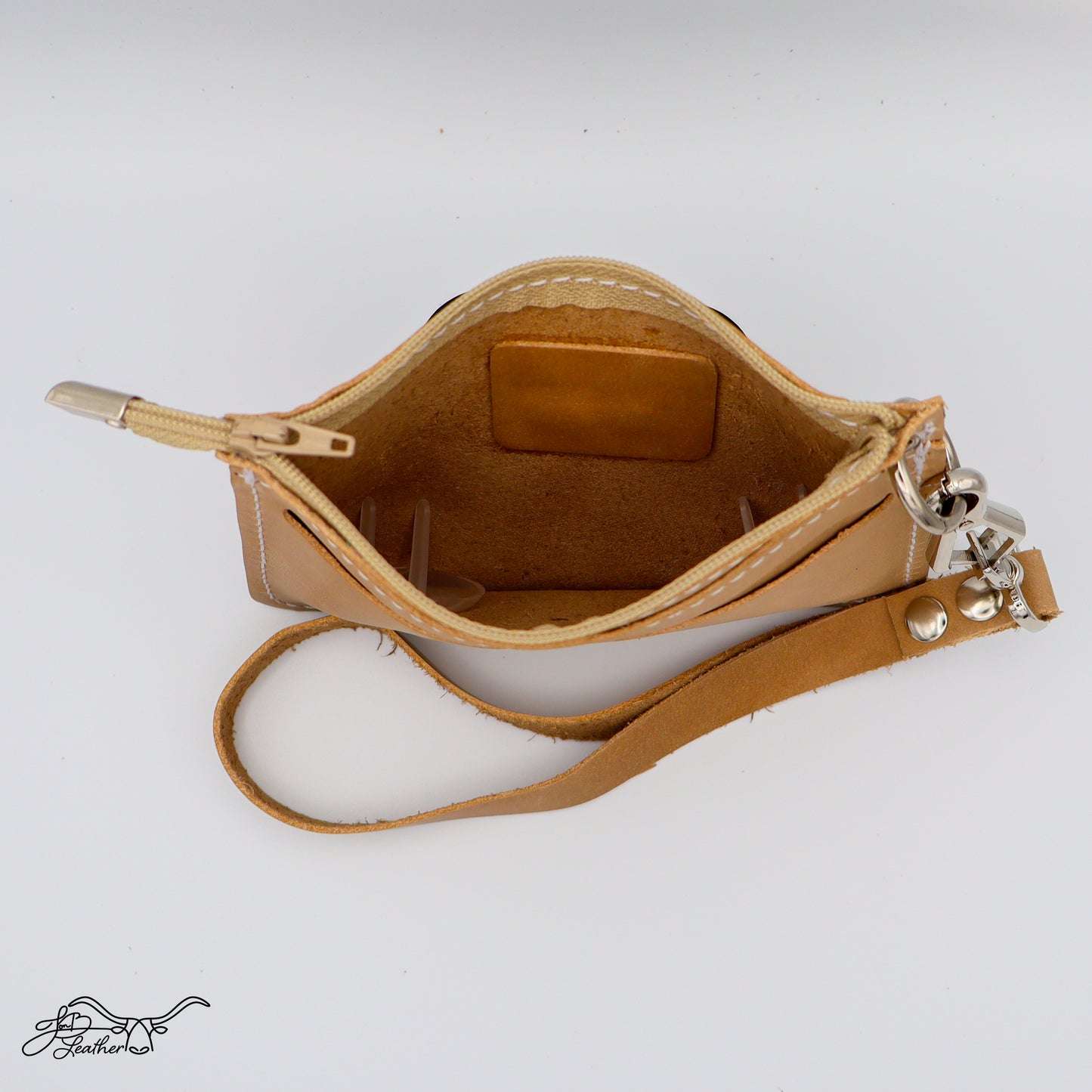 Zipper top leather wristlet wallet with vintage patina